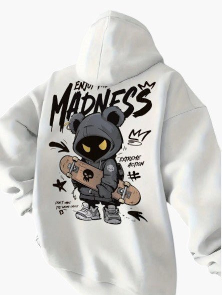 Men’s White Graphic Warm Hoodie Front Pocket - Edin London