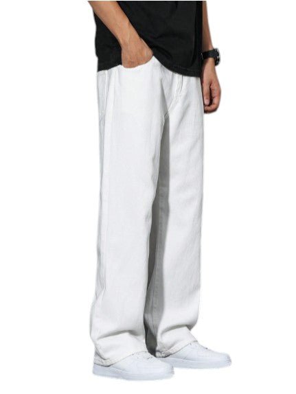 Men’s White Wide Leg Relaxed Fit Casual Denim Jeans - Edin London
