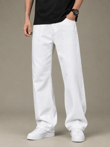 Men’s White Wide Leg Relaxed Fit Casual Denim Jeans - Edin London