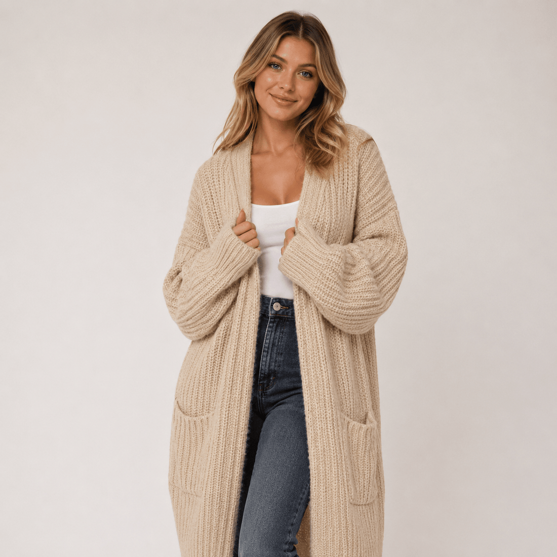 Mid-Length Lazy Style Cross-Border Casual Sweater for Women, Loose and Versatile Long-Sleeve Knit Cardigan - Edin London