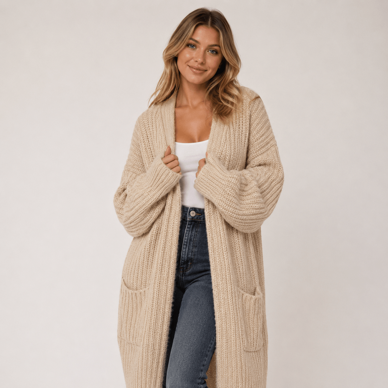 Mid-Length Lazy Style Cross-Border Casual Sweater for Women, Loose and Versatile Long-Sleeve Knit Cardigan - Edin London