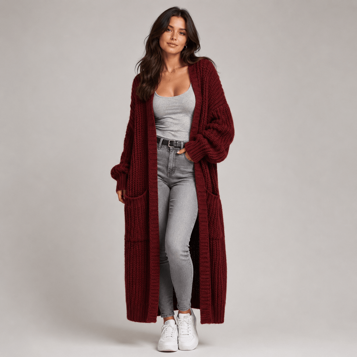 Mid-Length Lazy Style Cross-Border Casual Sweater for Women, Loose and Versatile Long-Sleeve Knit Cardigan - Edin London