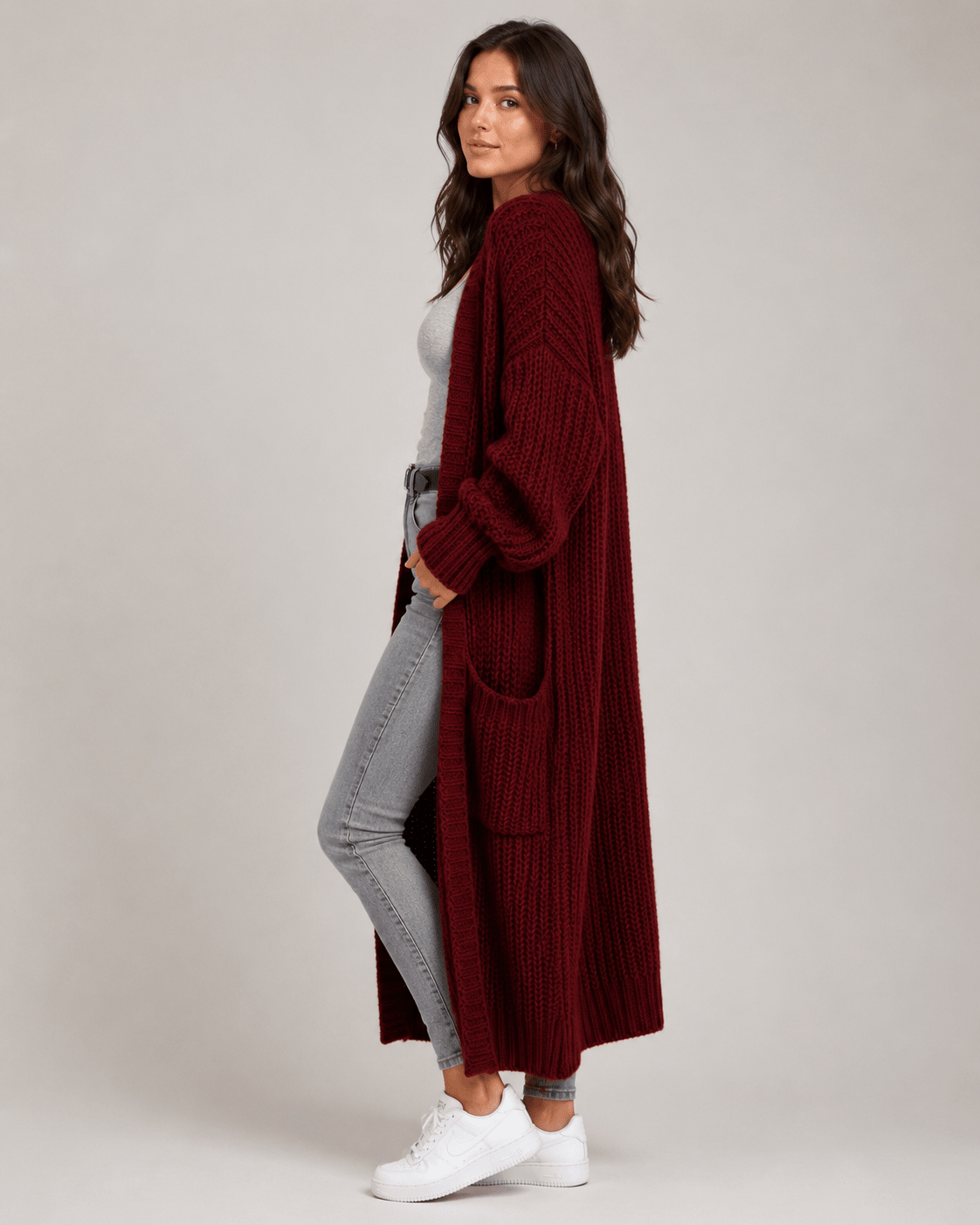 Mid-Length Lazy Style Cross-Border Casual Sweater for Women, Loose and Versatile Long-Sleeve Knit Cardigan - Edin London
