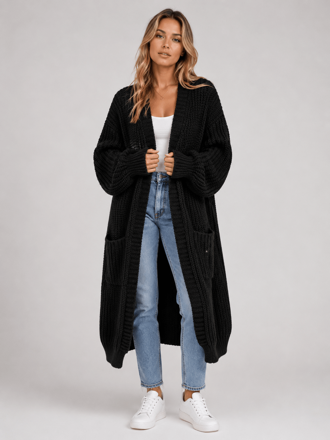 Mid-Length Lazy Style Cross-Border Casual Sweater for Women, Loose and Versatile Long-Sleeve Knit Cardigan - Edin London
