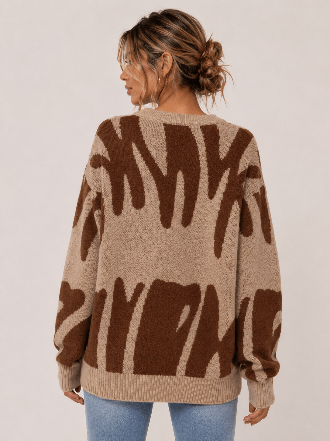 New Contrast Color Crewneck Women's Sweater Retro Lazy Loose Fashion Couple Explosion Knitted Sweater - Edin London