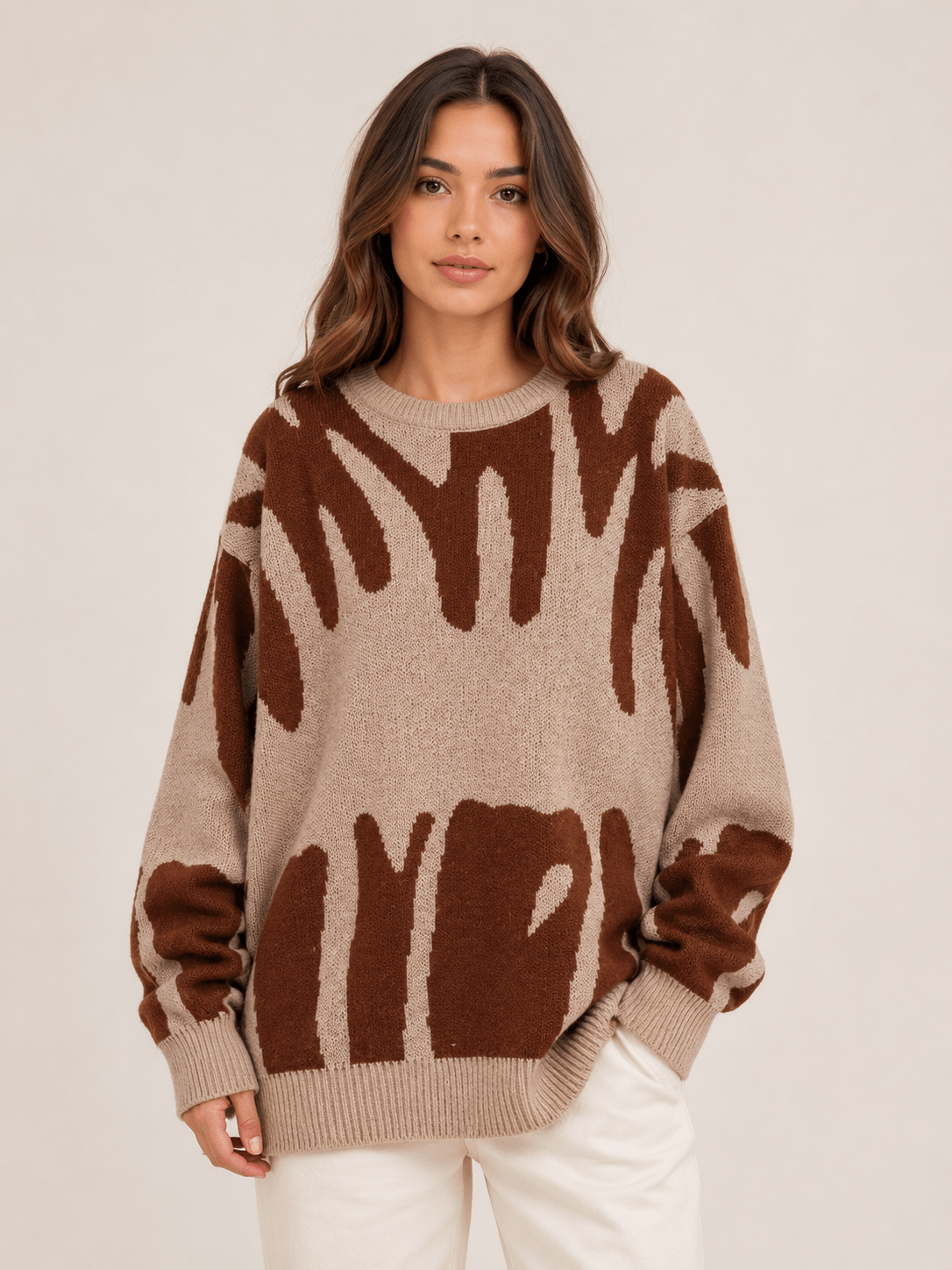 New Contrast Color Crewneck Women's Sweater Retro Lazy Loose Fashion Couple Explosion Knitted Sweater - Edin London