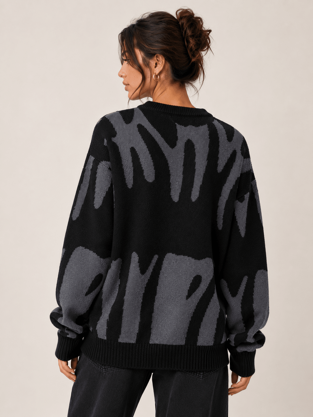 New Contrast Color Crewneck Women's Sweater Retro Lazy Loose Fashion Couple Explosion Knitted Sweater - Edin London