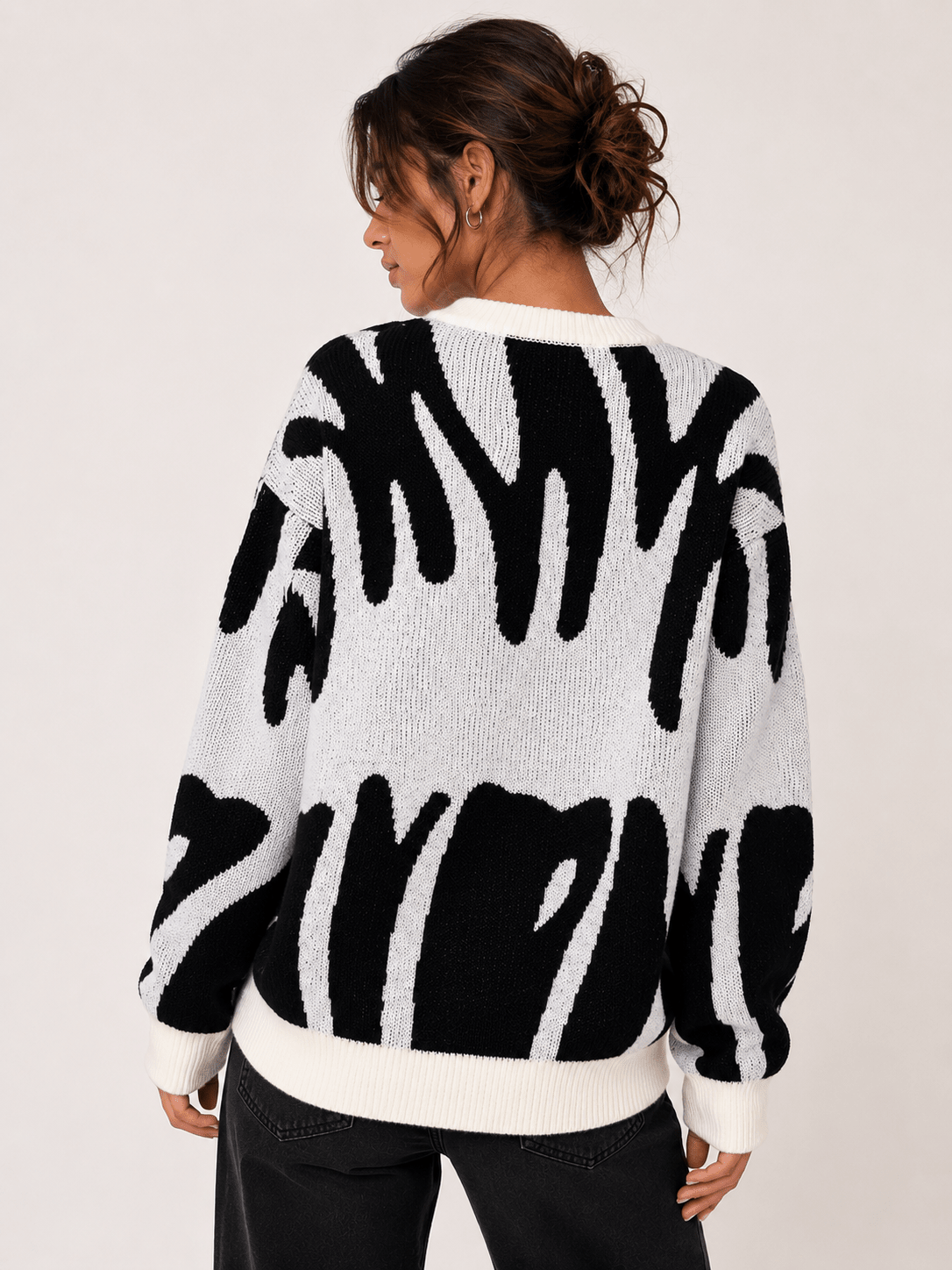 New Contrast Color Crewneck Women's Sweater Retro Lazy Loose Fashion Couple Explosion Knitted Sweater - Edin London