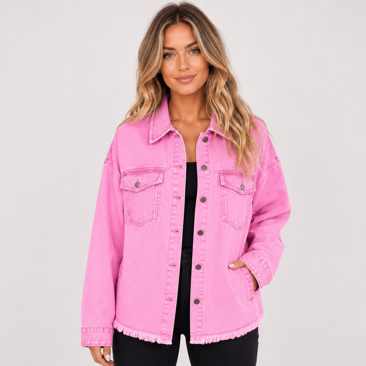 New Style Washed Denim Shirt Jacket for Women – Relaxed Frayed Hem Casual Overshirt - Edin London