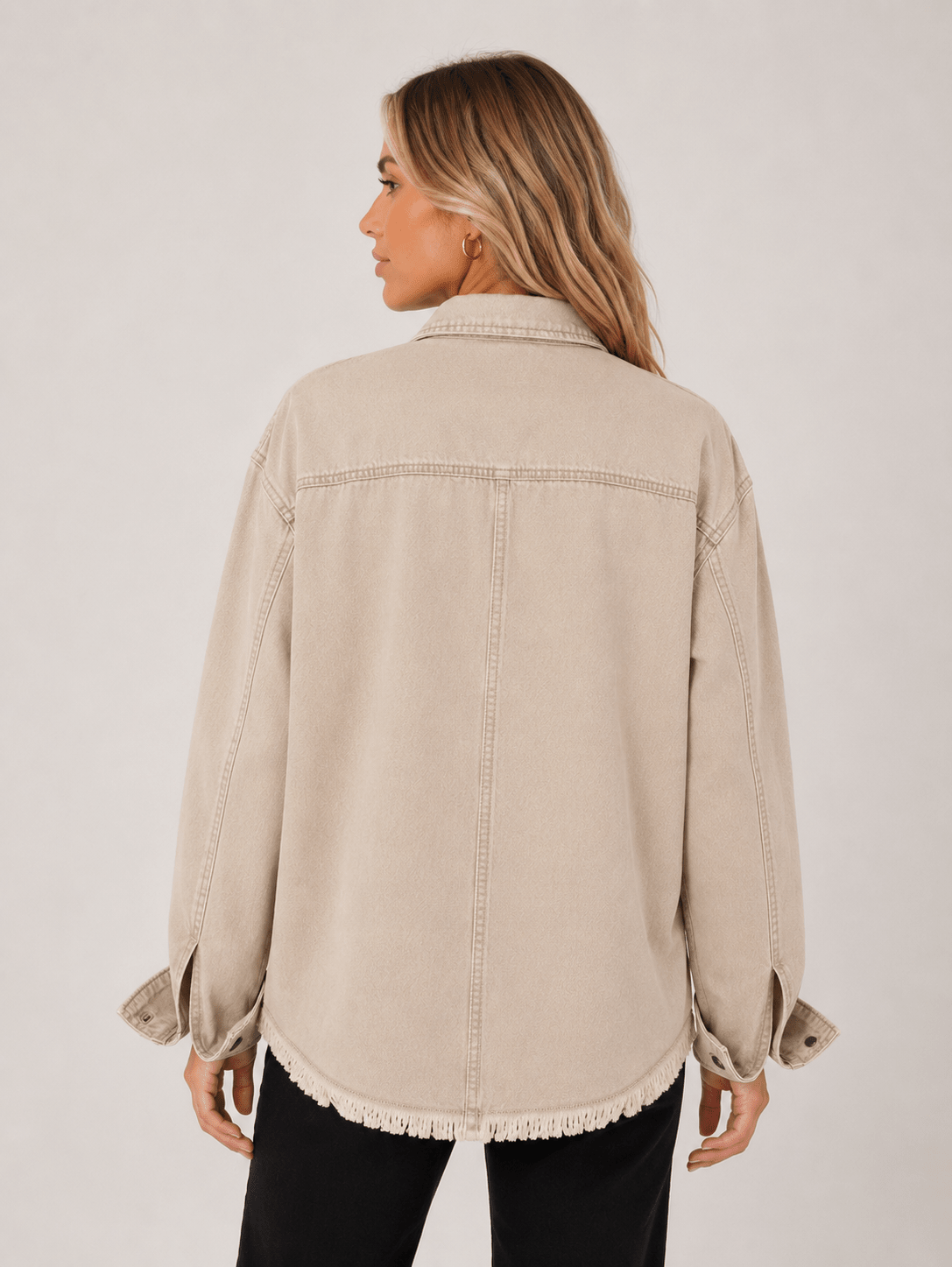 New Style Washed Denim Shirt Jacket for Women – Relaxed Frayed Hem Casual Overshirt - Edin London