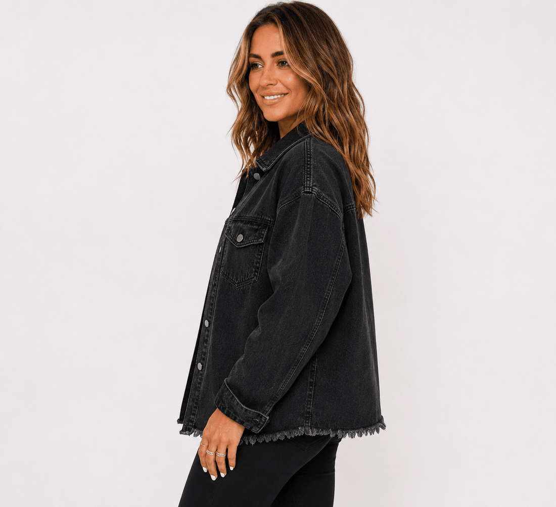 New Style Washed Denim Shirt Jacket for Women – Relaxed Frayed Hem Casual Overshirt - Edin London