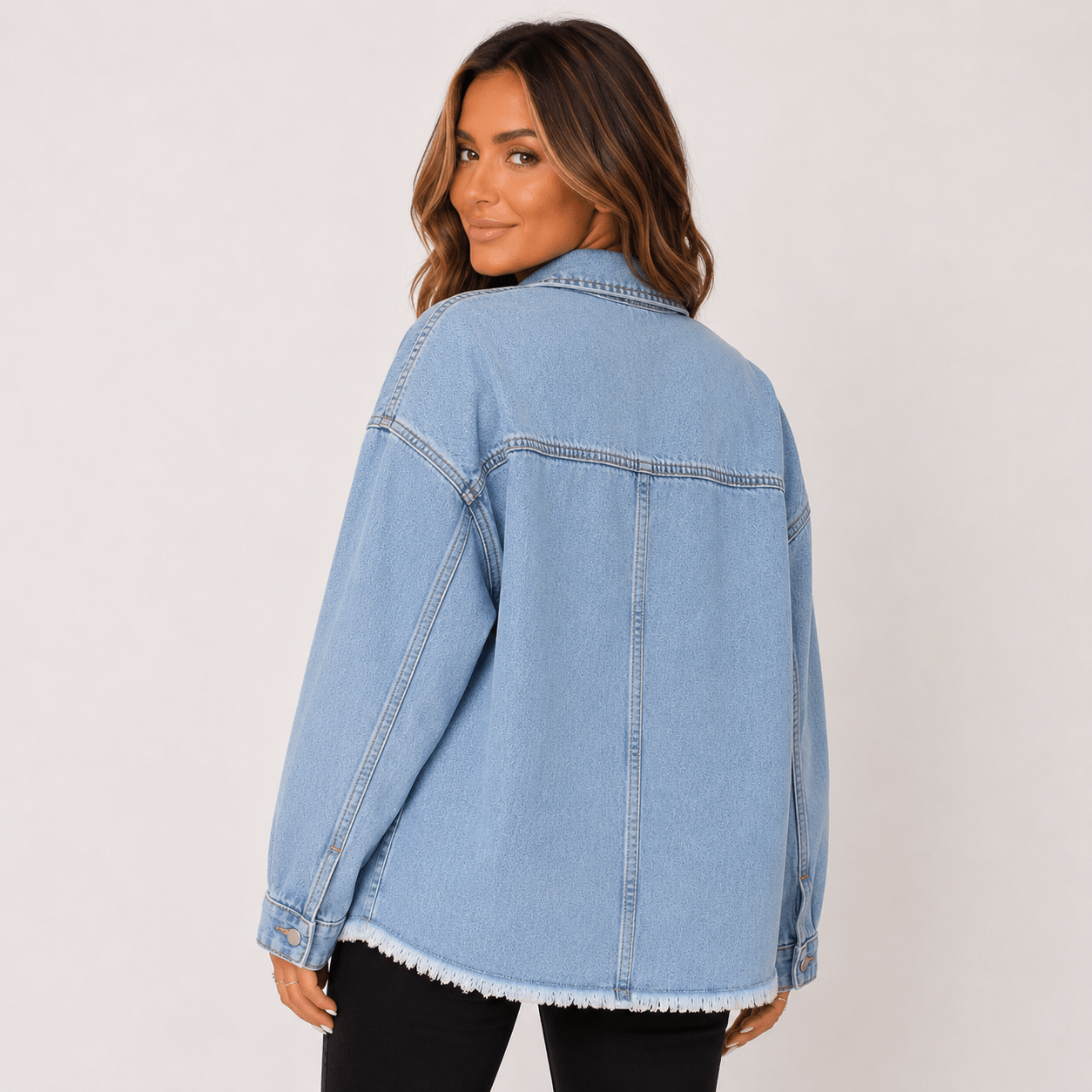 New Style Washed Denim Shirt Jacket for Women – Relaxed Frayed Hem Casual Overshirt - Edin London