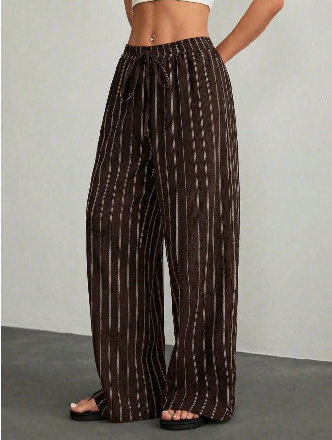Petite Drawstring Waist Loose Pants Women's Solid Color Crepe Trousers - Edin London