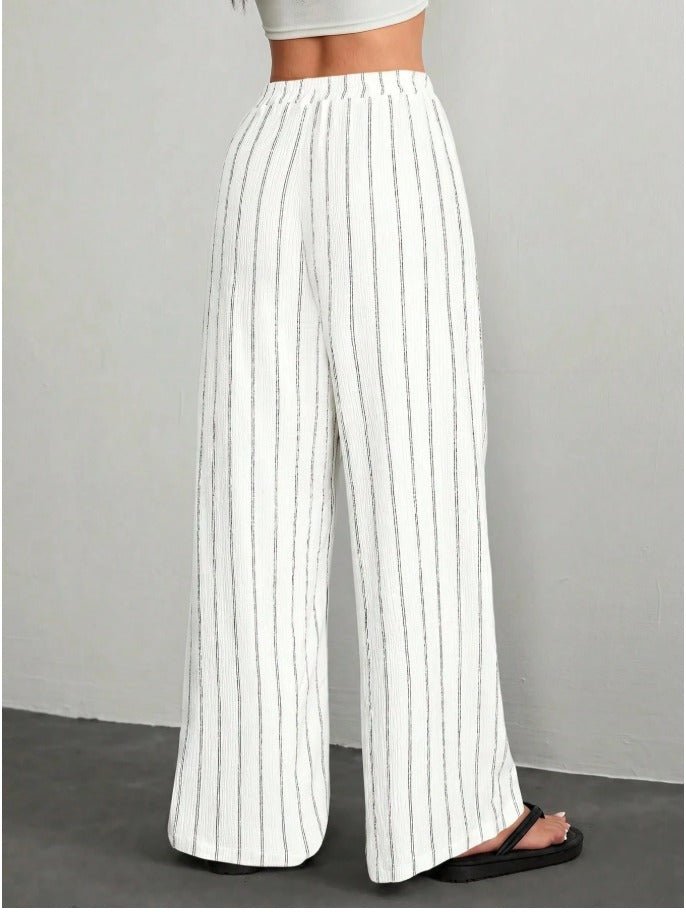 Petite Drawstring Waist Loose Pants Women's Solid Color Crepe Trousers - Edin London