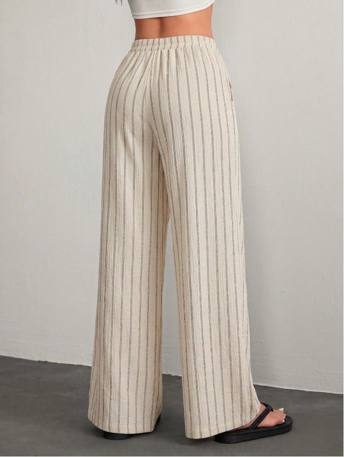 Petite Drawstring Waist Loose Pants Women's Solid Color Crepe Trousers - Edin London