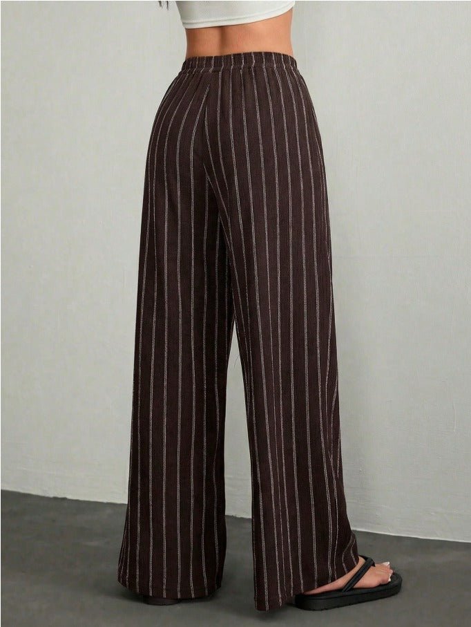 Petite Drawstring Waist Loose Pants Women's Solid Color Crepe Trousers - Edin London