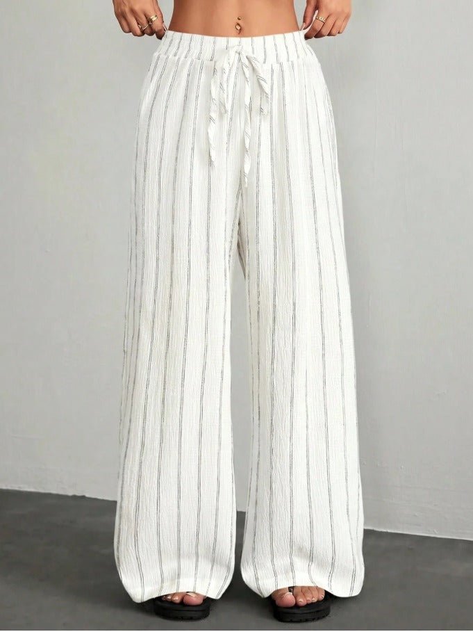 Petite Drawstring Waist Loose Pants Women's Solid Color Crepe Trousers - Edin London