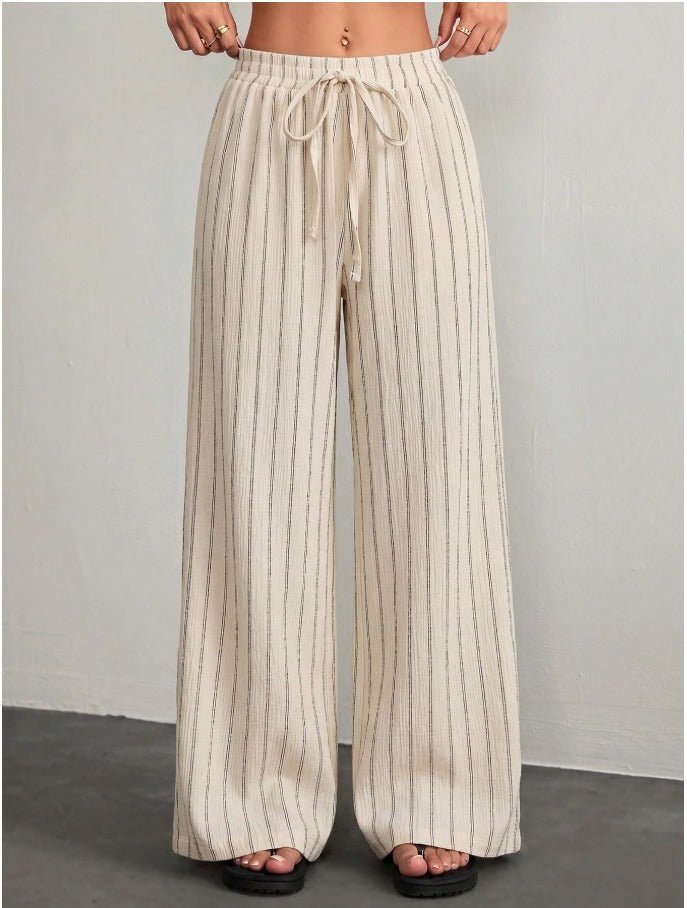 Petite Drawstring Waist Loose Pants Women's Solid Color Crepe Trousers - Edin London