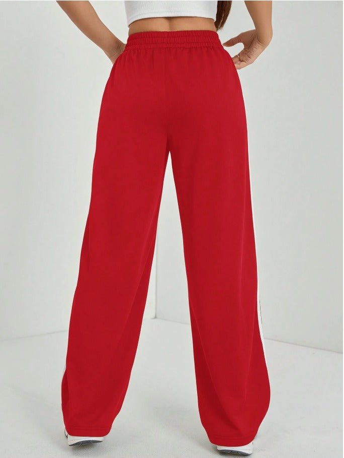 Petite Elastic Waist Wide Leg Sweatpants Women's Side Striped Casual Joggers - Edin London