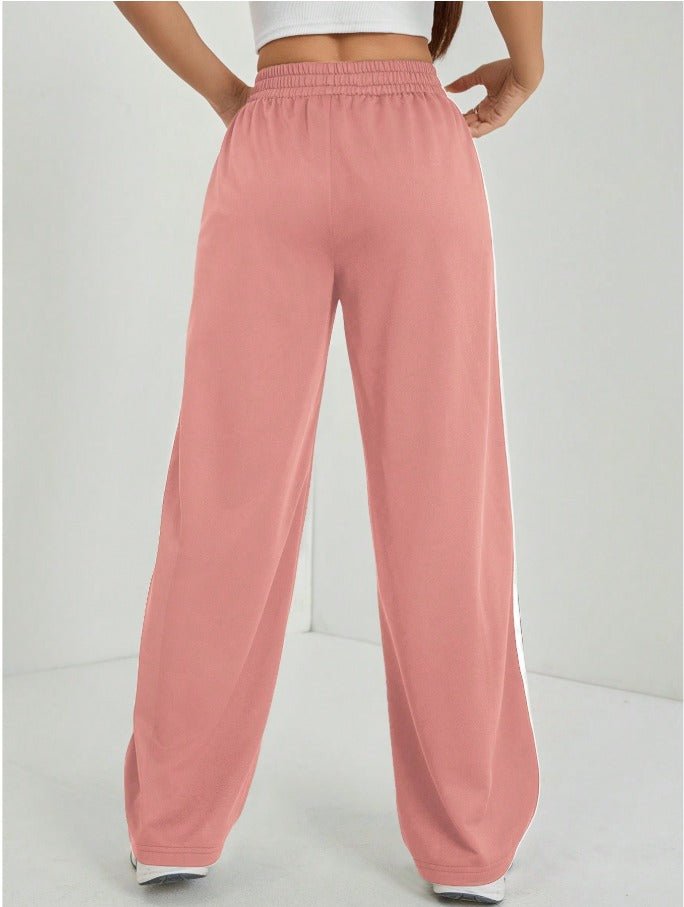 Petite Elastic Waist Wide Leg Sweatpants Women's Side Striped Casual Joggers - Edin London