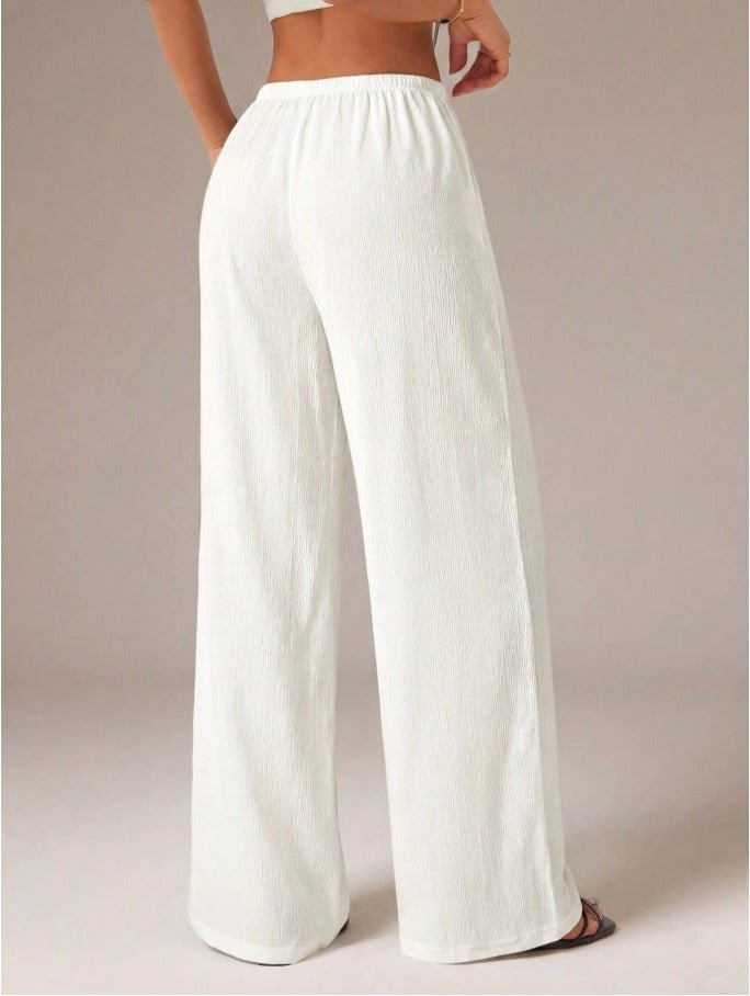 Petite Tie Waist Wide Leg Pants Women's Casual Beach & Lounge Trousers - Edin London