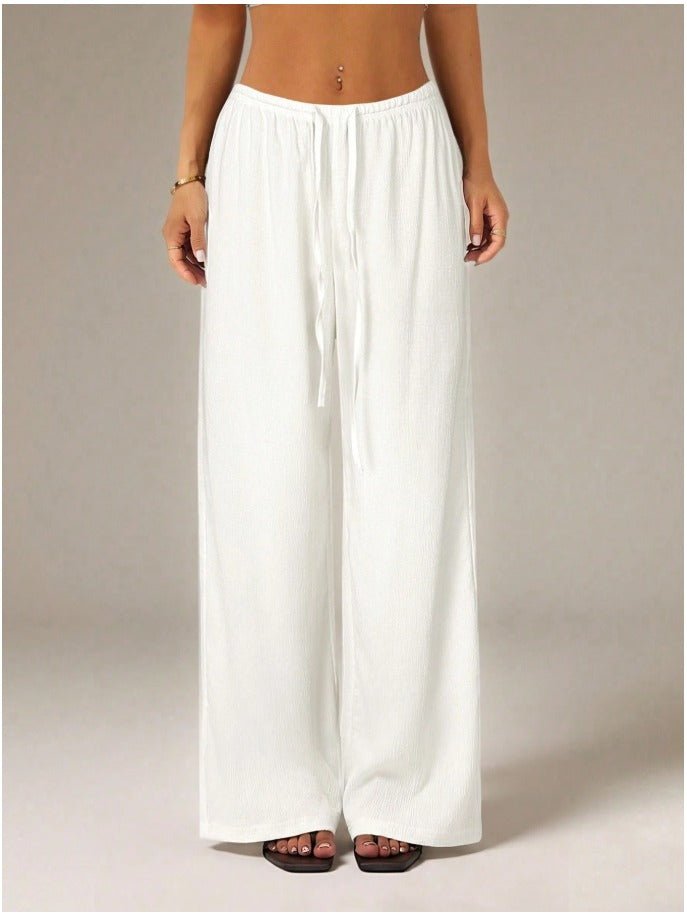 Petite Tie Waist Wide Leg Pants Women's Casual Beach & Lounge Trousers - Edin London