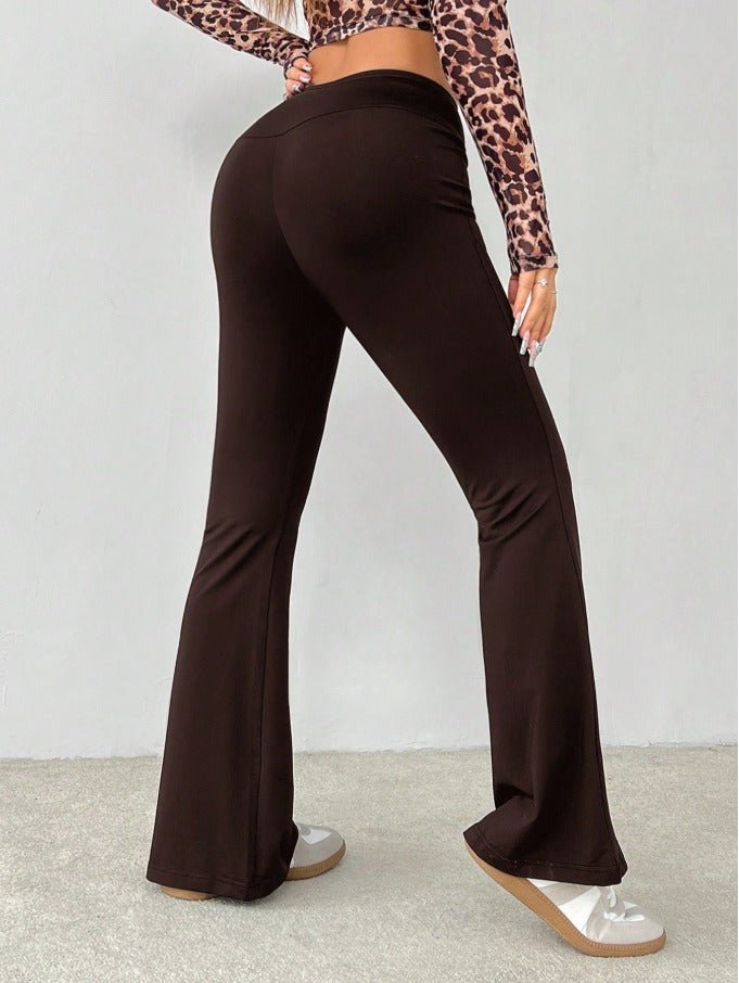 Petite Wrap High Waist Flared Pants Women's Simple Solid Color Trousers - Edin London
