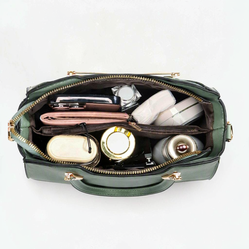 Elegant SageTop Handle Satchel Bag for Women Faux Leather Crossbody Handbag with Gold Accent