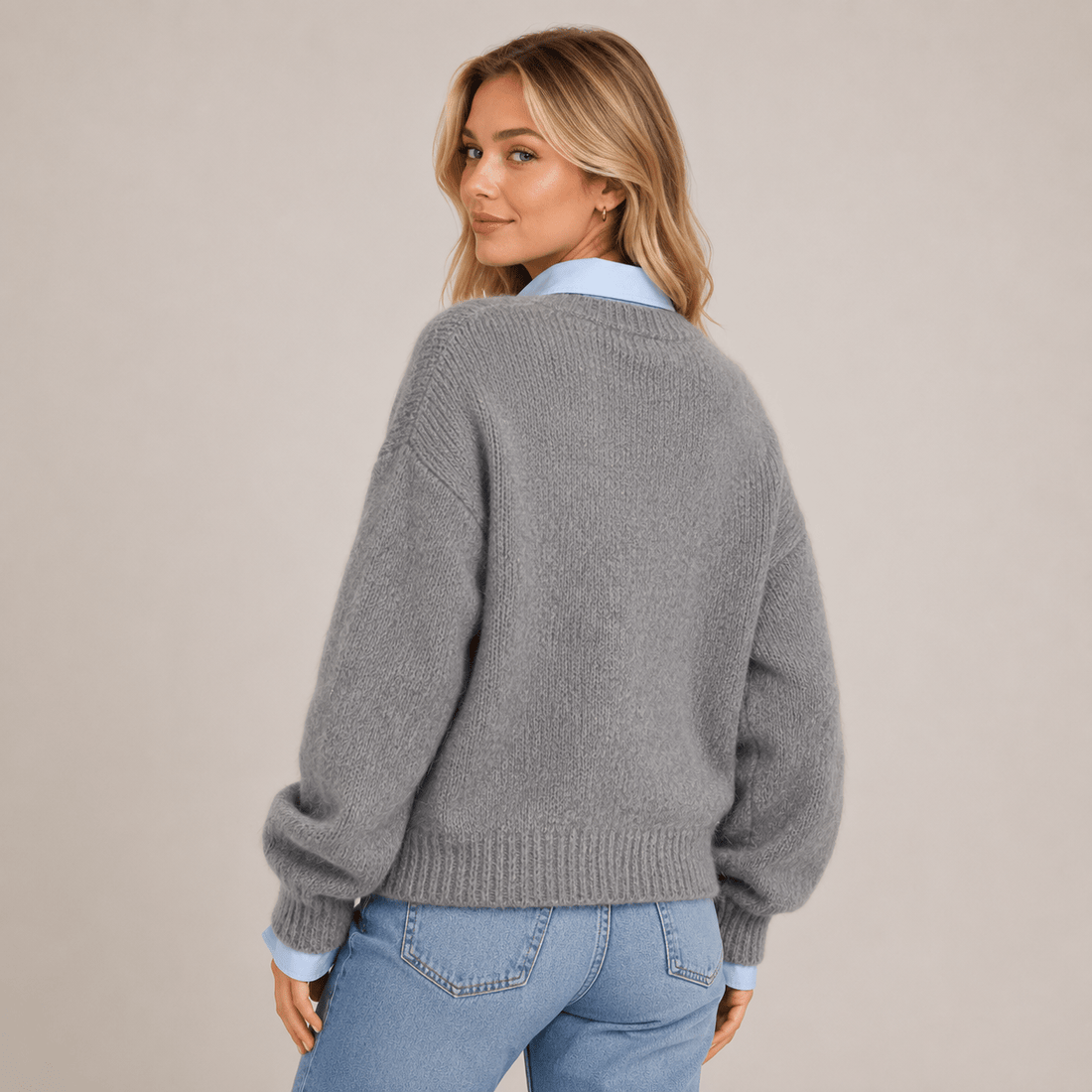 Polo Collar Knitted Pullover Sweater – Loose Fit Thick Warm Commuting Knit Top (Minimal Elegant Style) - Edin London