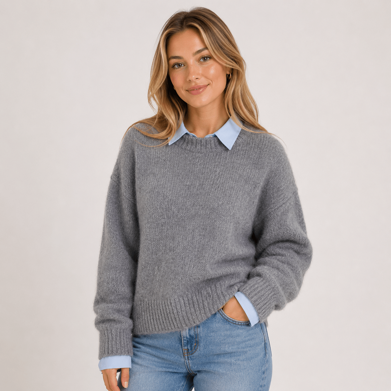 Polo Collar Knitted Pullover Sweater – Loose Fit Thick Warm Commuting Knit Top (Minimal Elegant Style) - Edin London