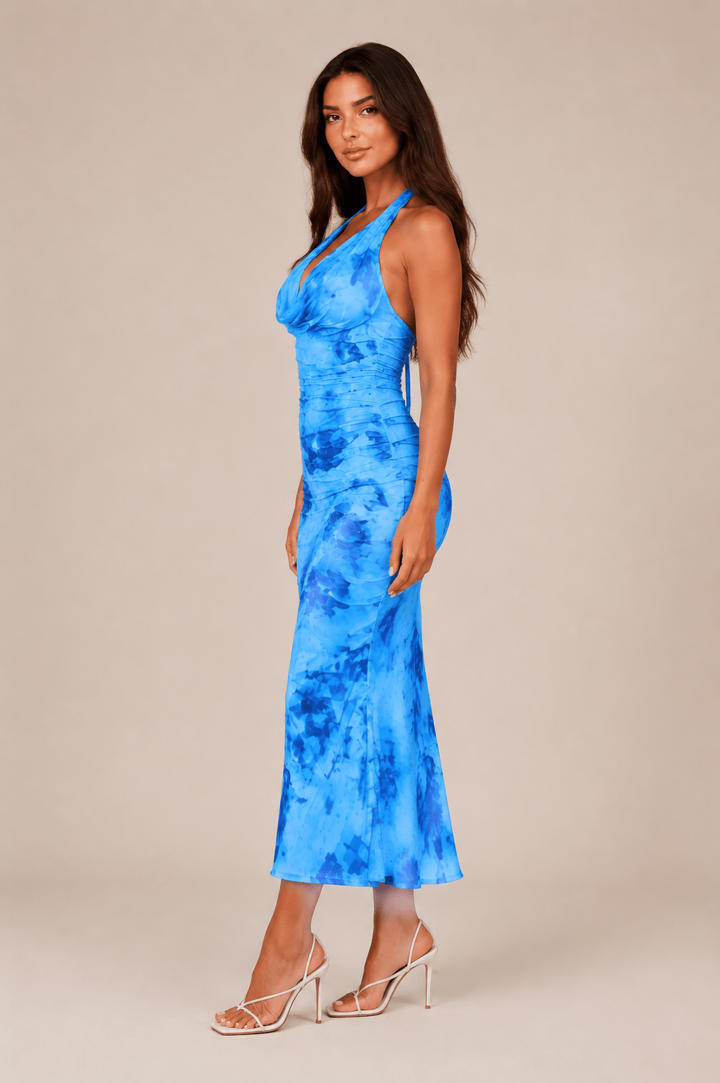 Printed Halter Maxi Dress – Women's Waist-Cinching Bodycon - Edin London