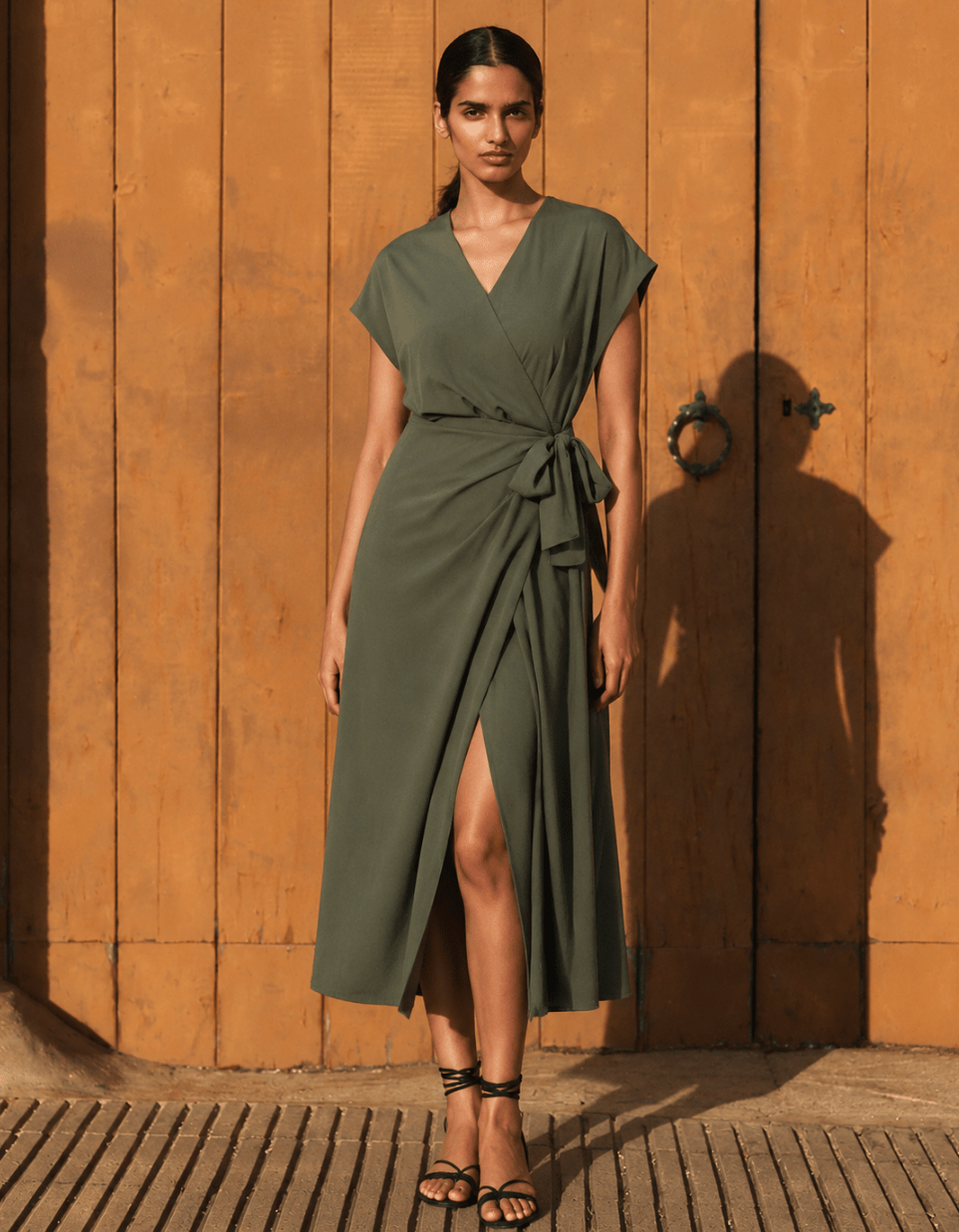 Satin Split Wrap Midi Dress Cross - Edin London