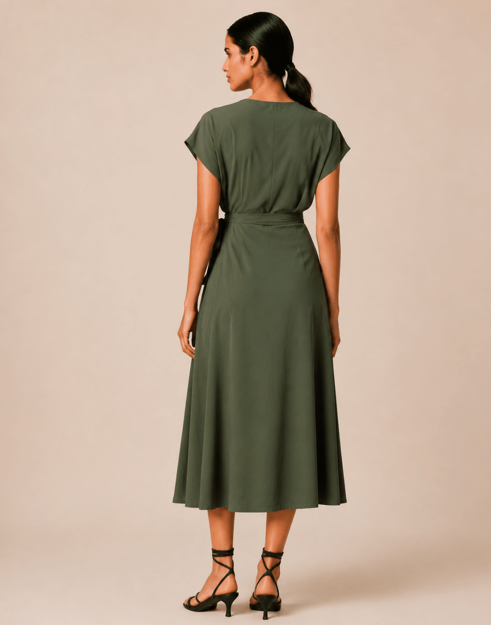 Satin Split Wrap Midi Dress Cross - Edin London