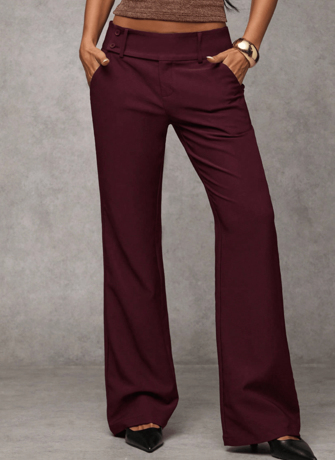 Solid Flare Trousers Women's Elegant Casual Pocket Pants - Edin London