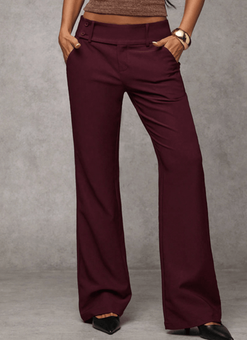 Solid Flare Trousers Women's Elegant Casual Pocket Pants - Edin London