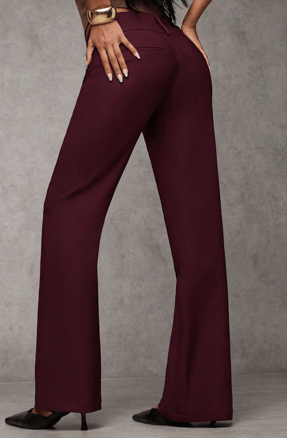 Solid Flare Trousers Women's Elegant Casual Pocket Pants - Edin London