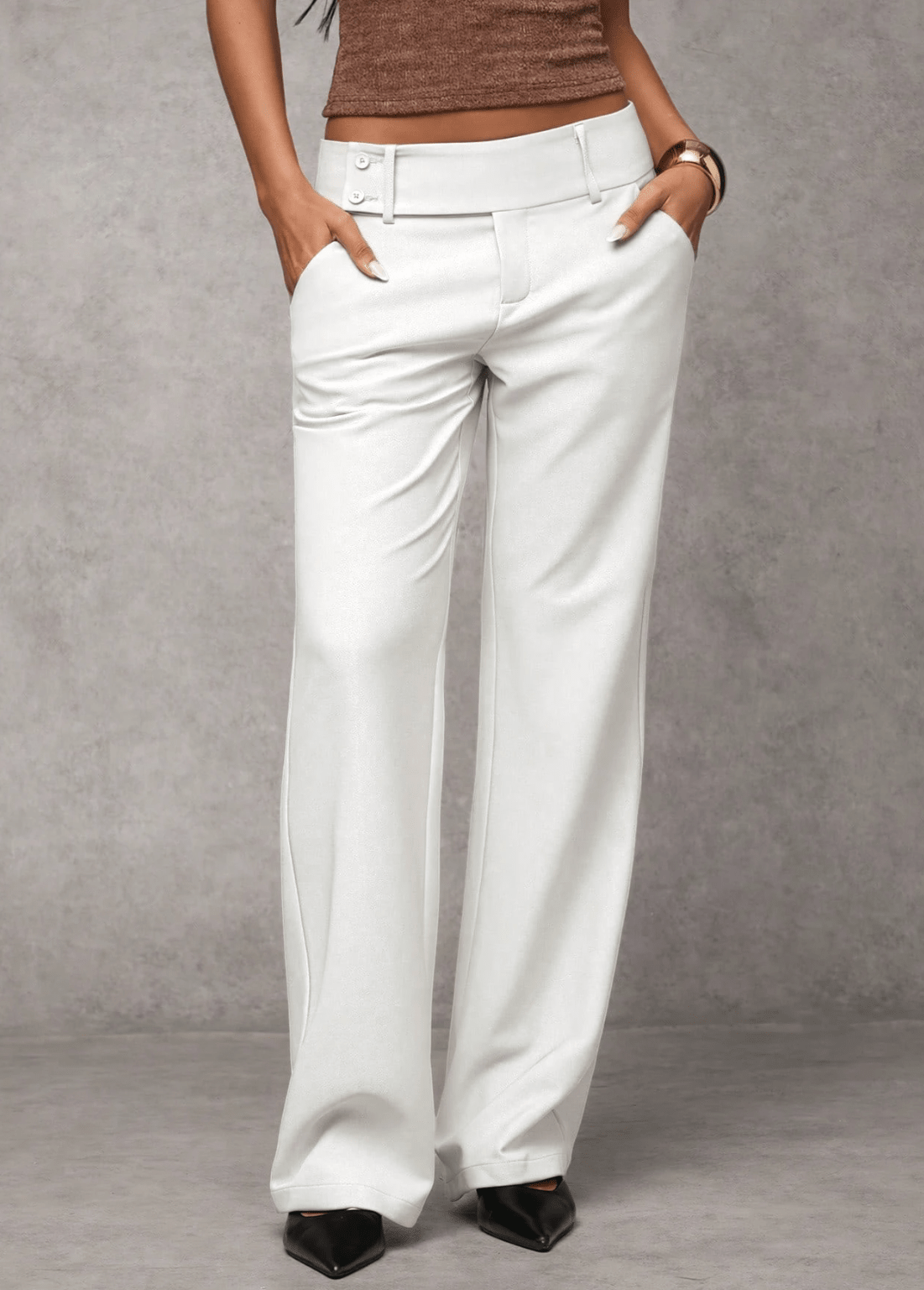 Solid Flare Trousers Women's Elegant Casual Pocket Pants - Edin London