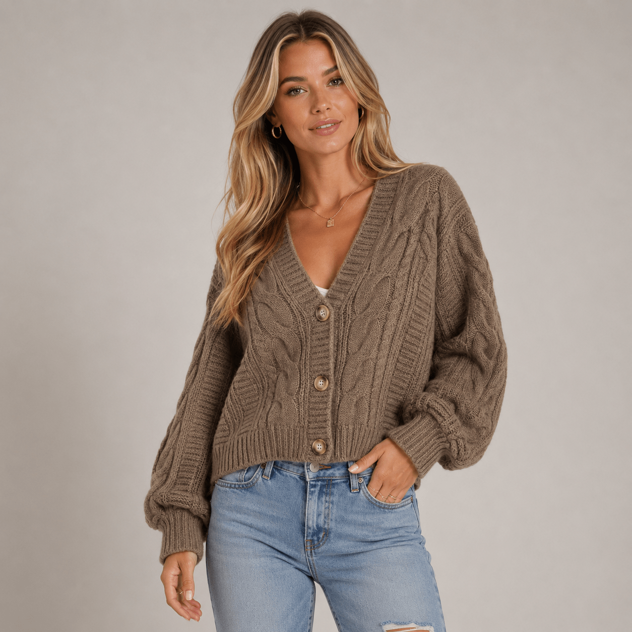 Sophie | Woman's V-neck loose-fitting cardigan sweater - Edin London
