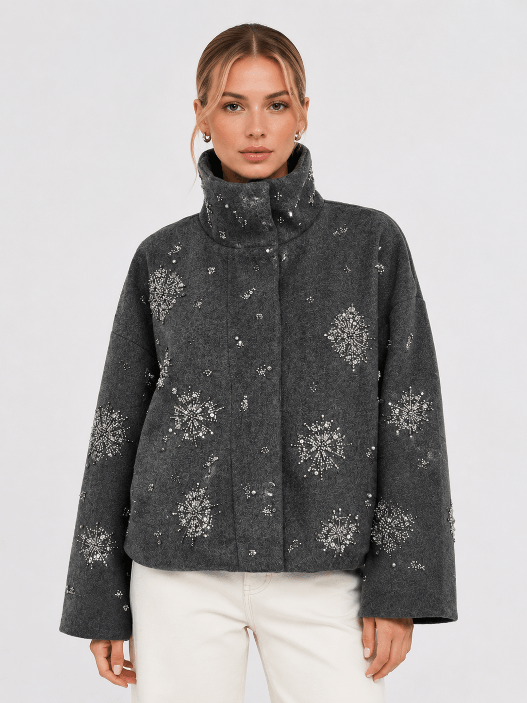 Sophie | Women Relaxed High neck sequin jacket - Edin London