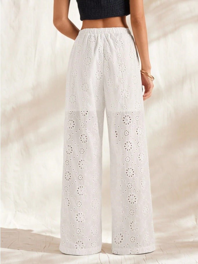 Striped Cotton Linen Drawstring Waist Pants Women's Seaside Vacation Trousers - Edin London