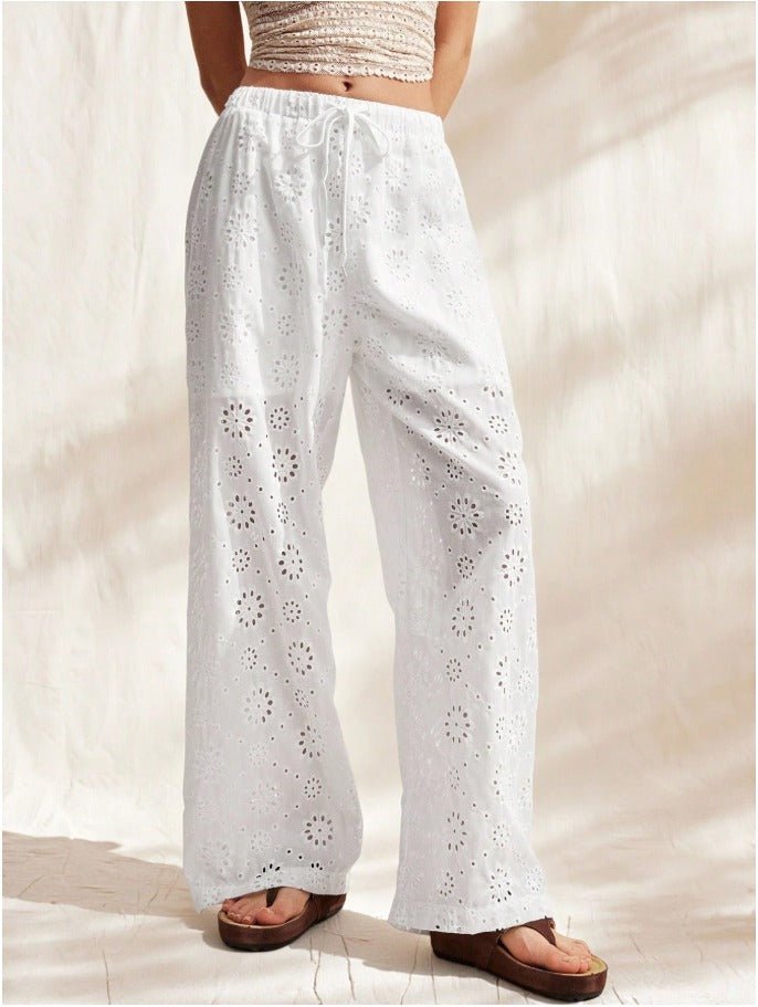 Striped Cotton Linen Drawstring Waist Pants Women's Seaside Vacation Trousers - Edin London