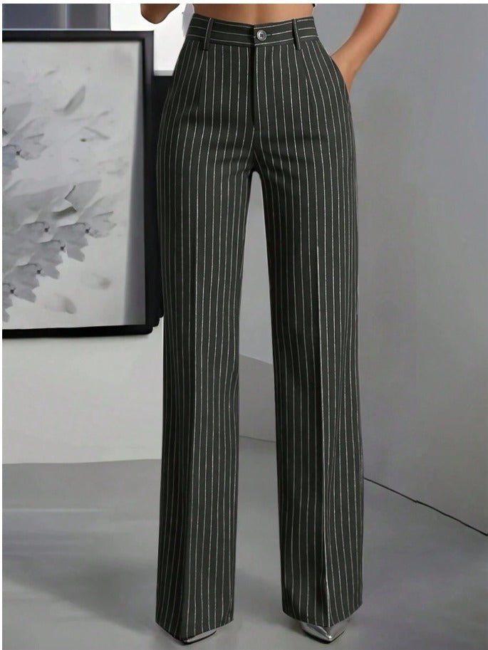 Striped Straight Leg Work Trousers Women's Casual Business Pants - Edin London
