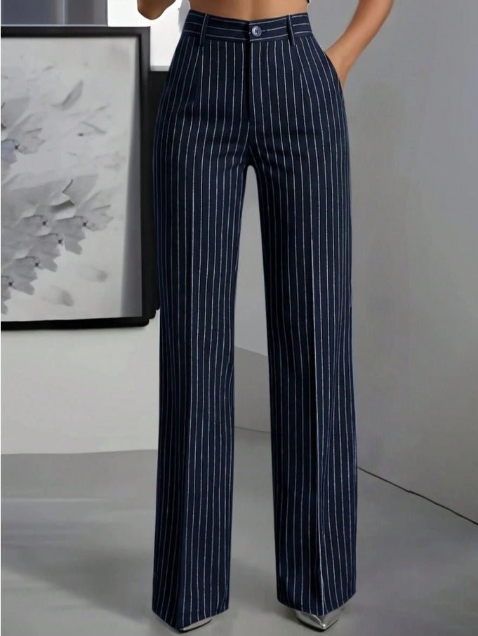 Striped Straight Leg Work Trousers Women's Casual Business Pants - Edin London