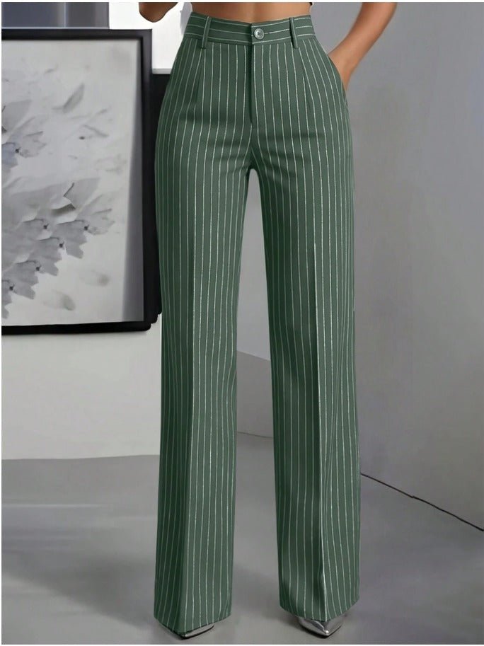 Striped Straight Leg Work Trousers Women's Casual Business Pants - Edin London