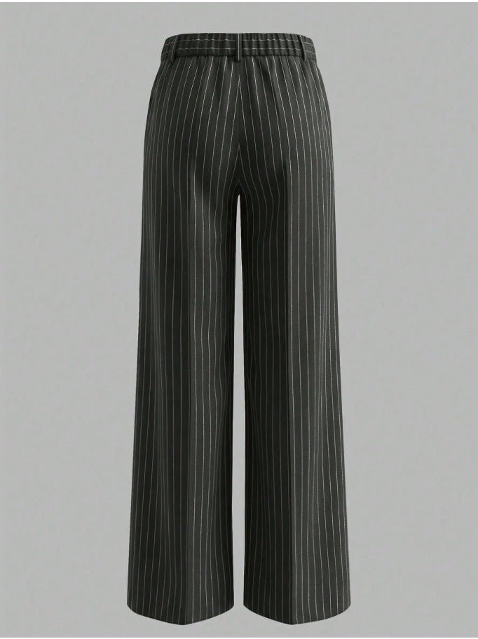 Striped Straight Leg Work Trousers Women's Casual Business Pants - Edin London
