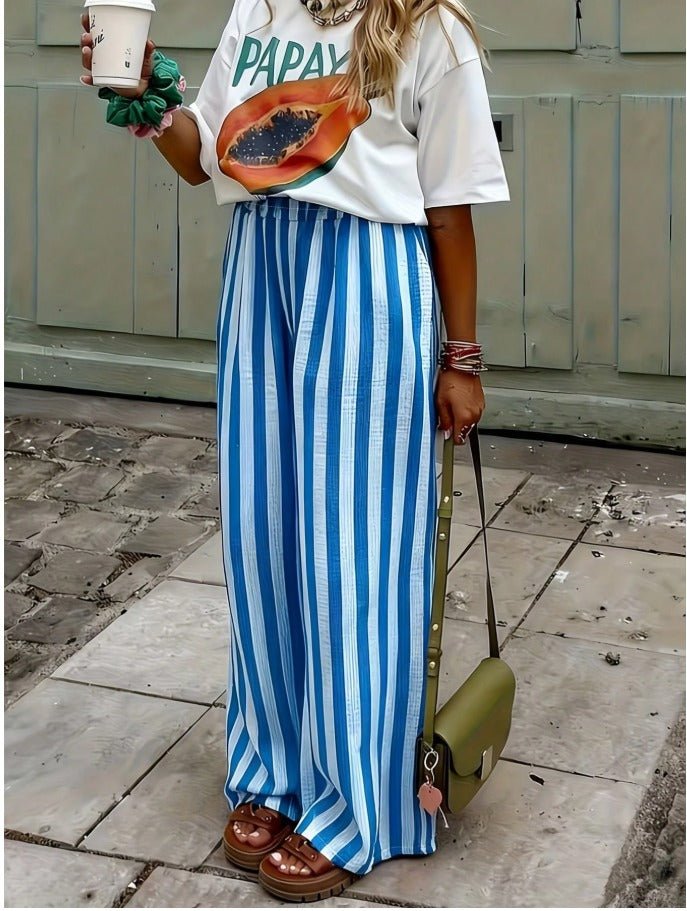Striped Woven Wide Leg Beach Pants Women's Holiday & Resort Wear Trousers - Edin London