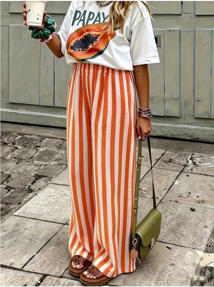 Striped Woven Wide Leg Beach Pants Women's Holiday & Resort Wear Trousers - Edin London