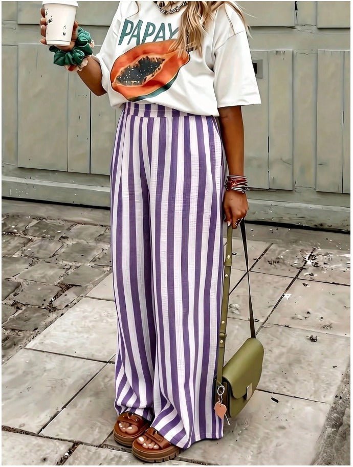 Striped Woven Wide Leg Beach Pants Women's Holiday & Resort Wear Trousers - Edin London
