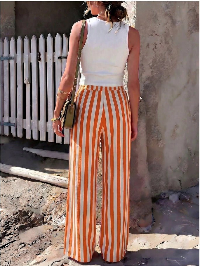 Striped Woven Wide Leg Beach Pants Women's Holiday & Resort Wear Trousers - Edin London