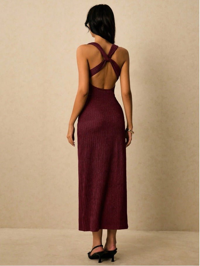 Sweetheart Neck Fitted Sleeveless Dress Women's Elegant Solid Color Maxi Dress - Edin London